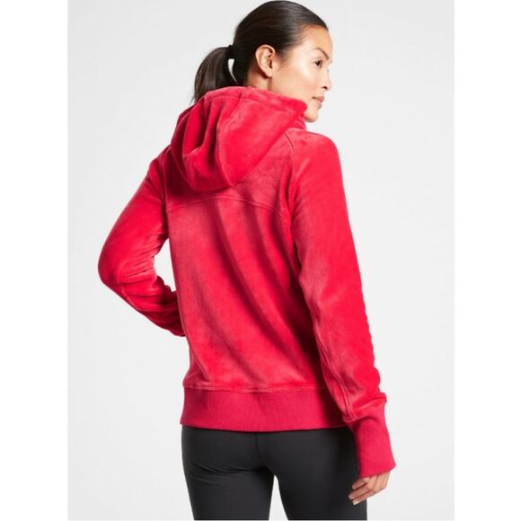 Athleta Triumph Hoodie Double Cozy Karma Fleece Athleisure Hibiscus Red Size XXS - Picture 3 of 10
